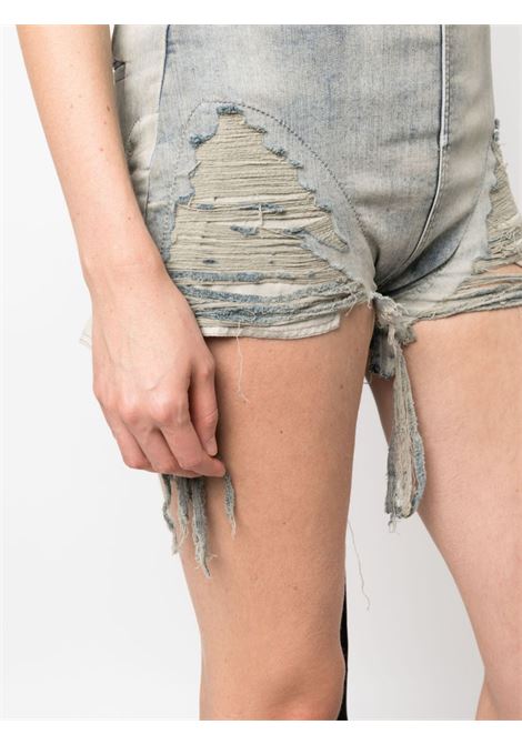 Shorts in denim strappati a vita alta in grigio - donna RICK OWENS DRKSHDW | DS01D1313SKYFR46